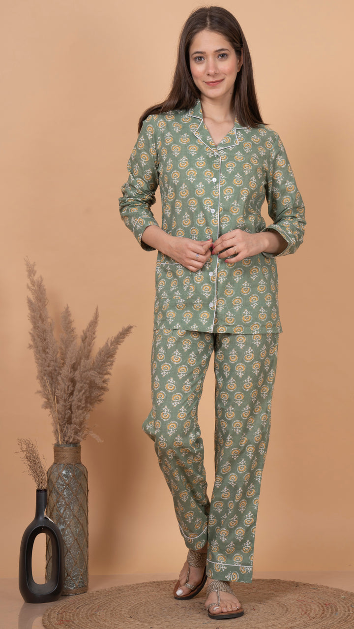 NIGHT SUIT FULLSLEEVES LIGHT GREEN PRINTED