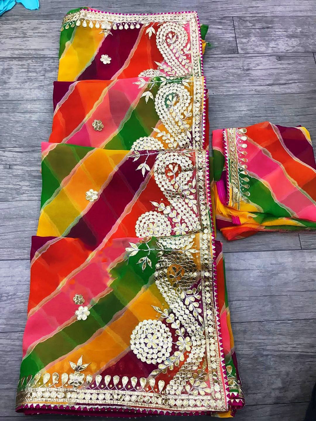 Multi lehriya saree jhorjt fabric saree with blouse